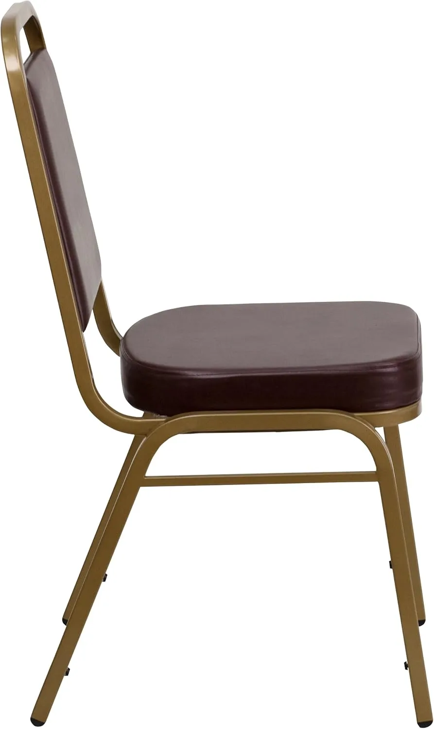 Flash Furniture 4 Pack HERCULES Series Trapezoidal Back Stacking Banquet Chair in Brown Vinyl - Gold Frame