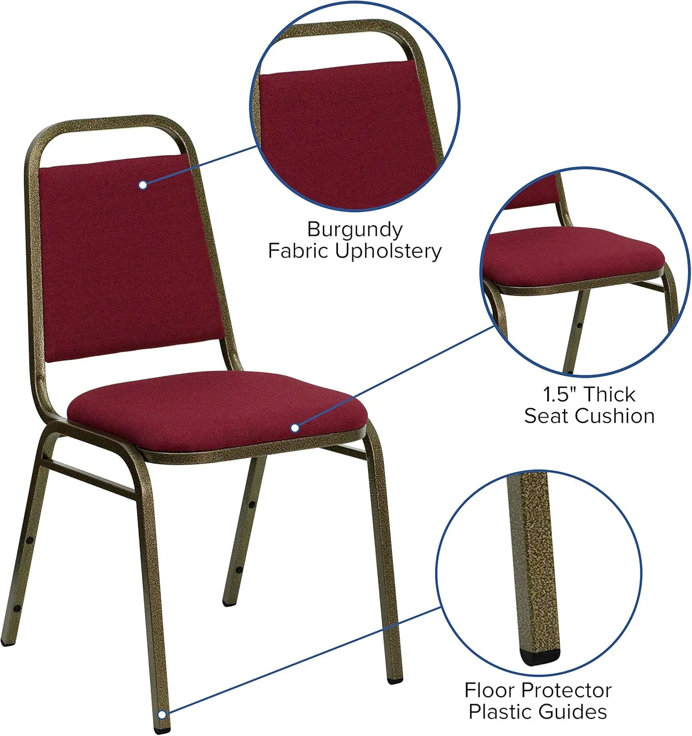 Flash Furniture 4 Pack HERCULES Series Trapezoidal Back Stacking Banquet Chair in Burgundy Fabric - Gold Vein Frame
