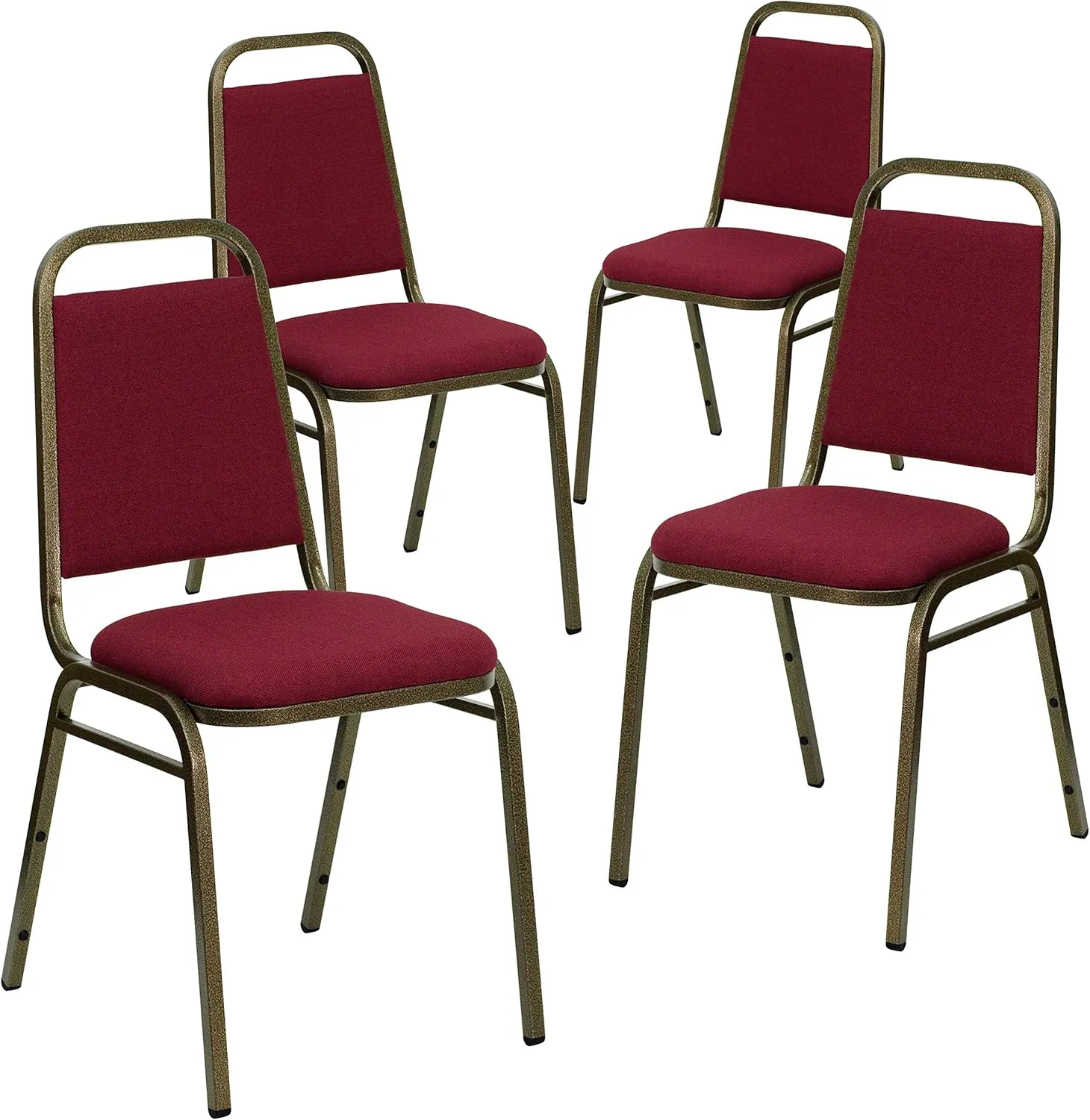 Flash Furniture 4 Pack HERCULES Series Trapezoidal Back Stacking Banquet Chair in Burgundy Fabric - Gold Vein Frame
