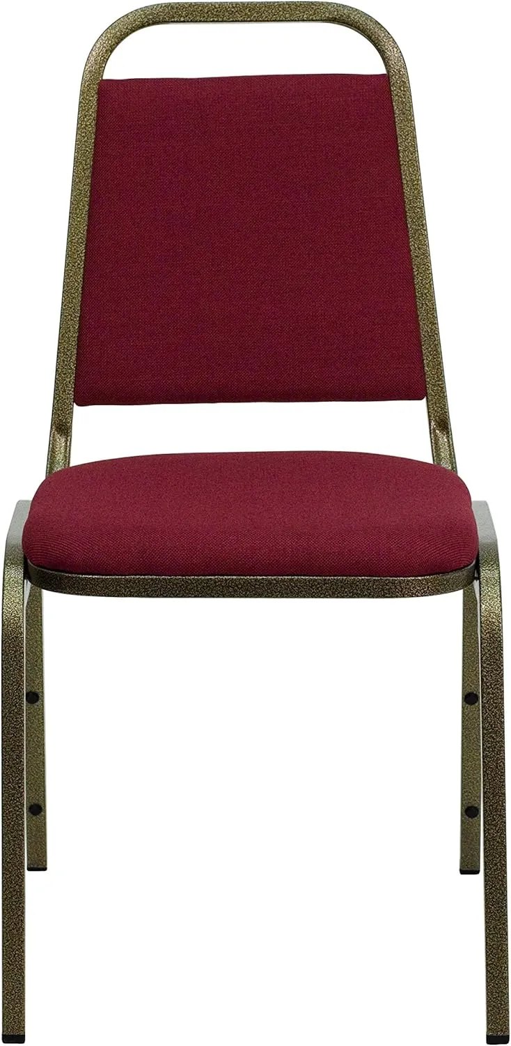 Flash Furniture 4 Pack HERCULES Series Trapezoidal Back Stacking Banquet Chair in Burgundy Fabric - Gold Vein Frame