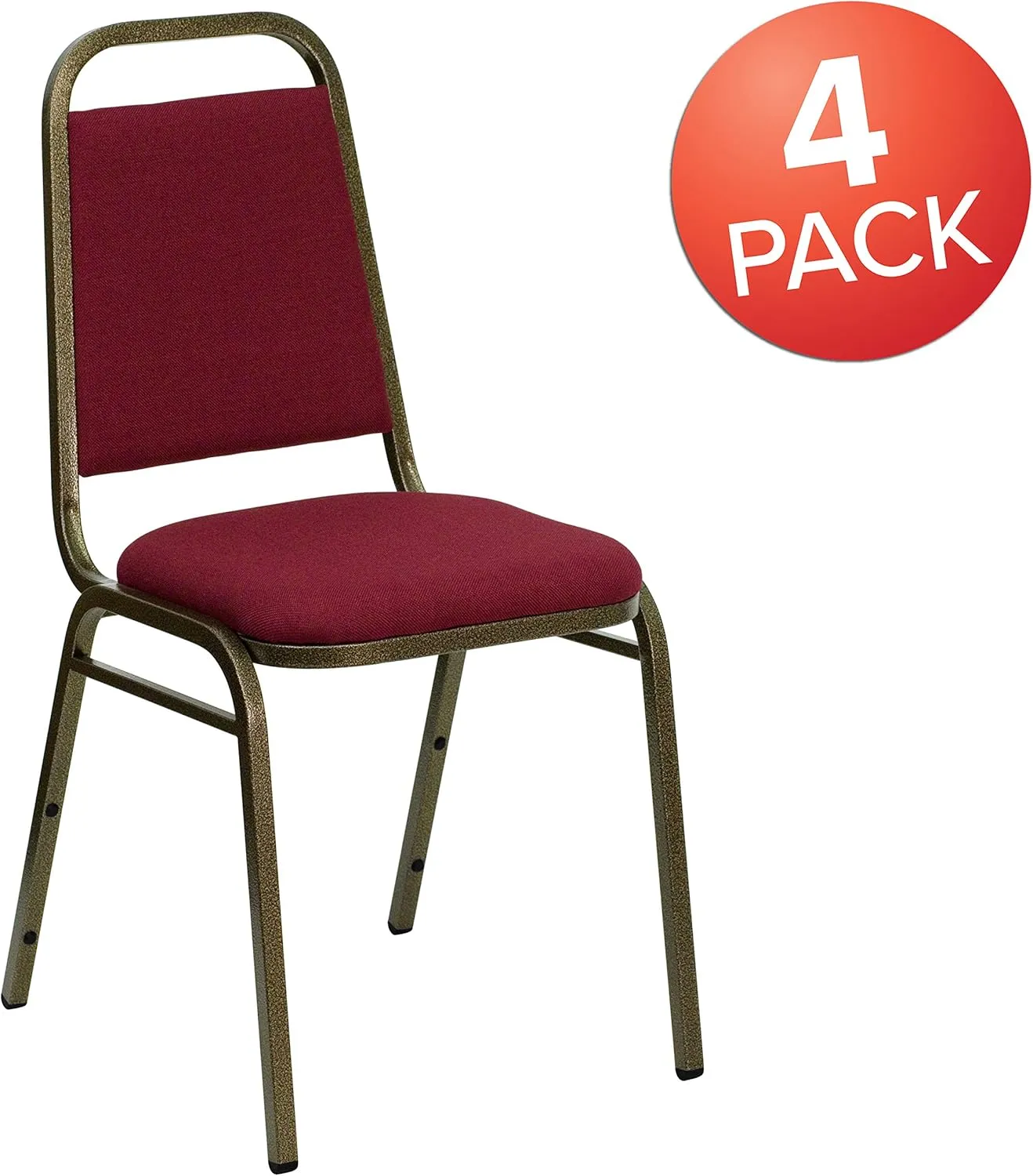 Flash Furniture 4 Pack HERCULES Series Trapezoidal Back Stacking Banquet Chair in Burgundy Fabric - Gold Vein Frame