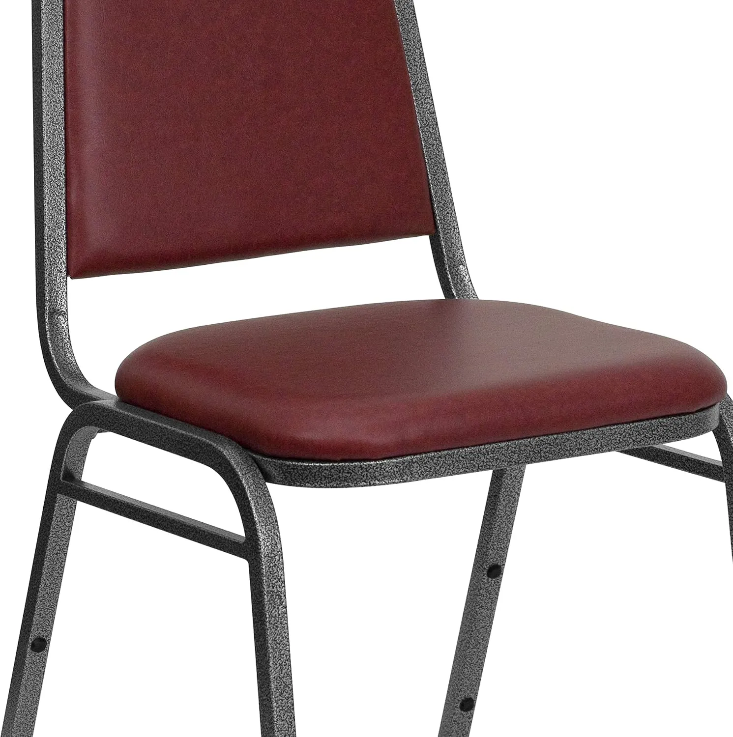 Flash Furniture 4 Pack HERCULES Series Trapezoidal Back Stacking Banquet Chair in Burgundy Vinyl - Silver Vein Frame