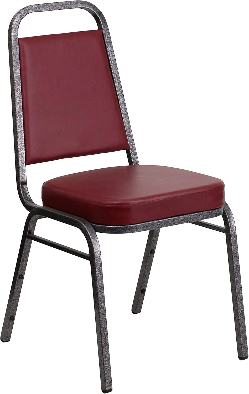 Flash Furniture 4 Pack HERCULES Series Trapezoidal Back Stacking Banquet Chair in Burgundy Vinyl - Silver Vein Frame