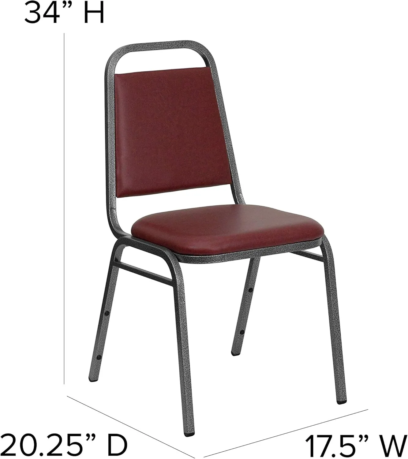 Flash Furniture 4 Pack HERCULES Series Trapezoidal Back Stacking Banquet Chair in Burgundy Vinyl - Silver Vein Frame