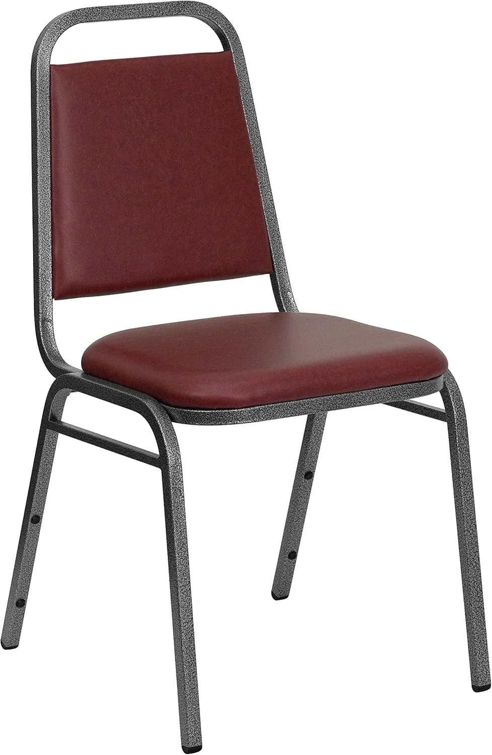 Flash Furniture 4 Pack HERCULES Series Trapezoidal Back Stacking Banquet Chair in Burgundy Vinyl - Silver Vein Frame
