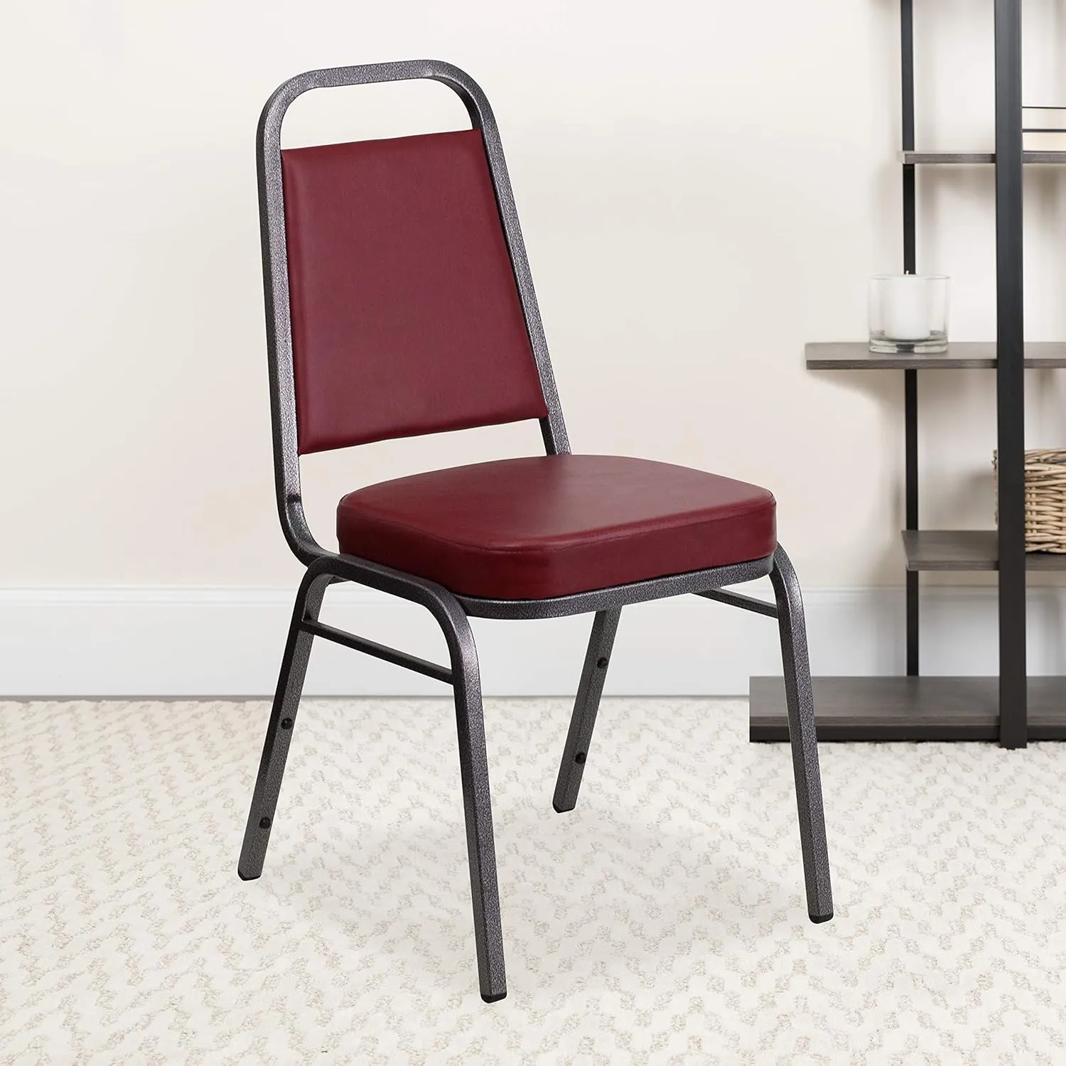 Flash Furniture 4 Pack HERCULES Series Trapezoidal Back Stacking Banquet Chair in Burgundy Vinyl - Silver Vein Frame