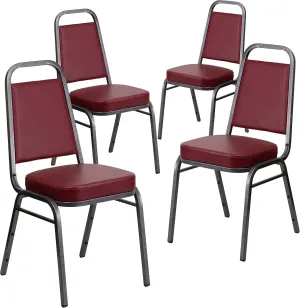 Flash Furniture 4 Pack HERCULES Series Trapezoidal Back Stacking Banquet Chair in Burgundy Vinyl - Silver Vein Frame