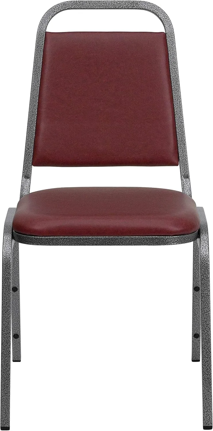 Flash Furniture 4 Pack HERCULES Series Trapezoidal Back Stacking Banquet Chair in Burgundy Vinyl - Silver Vein Frame