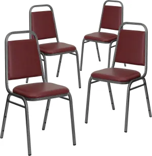 Flash Furniture 4 Pack HERCULES Series Trapezoidal Back Stacking Banquet Chair in Burgundy Vinyl - Silver Vein Frame