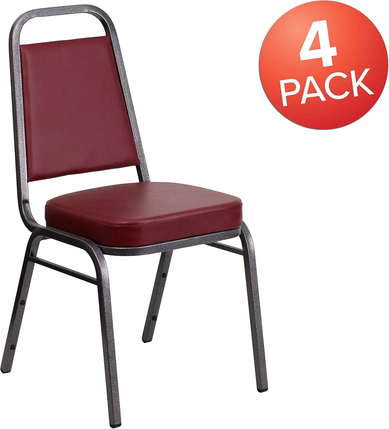 Flash Furniture 4 Pack HERCULES Series Trapezoidal Back Stacking Banquet Chair in Burgundy Vinyl - Silver Vein Frame