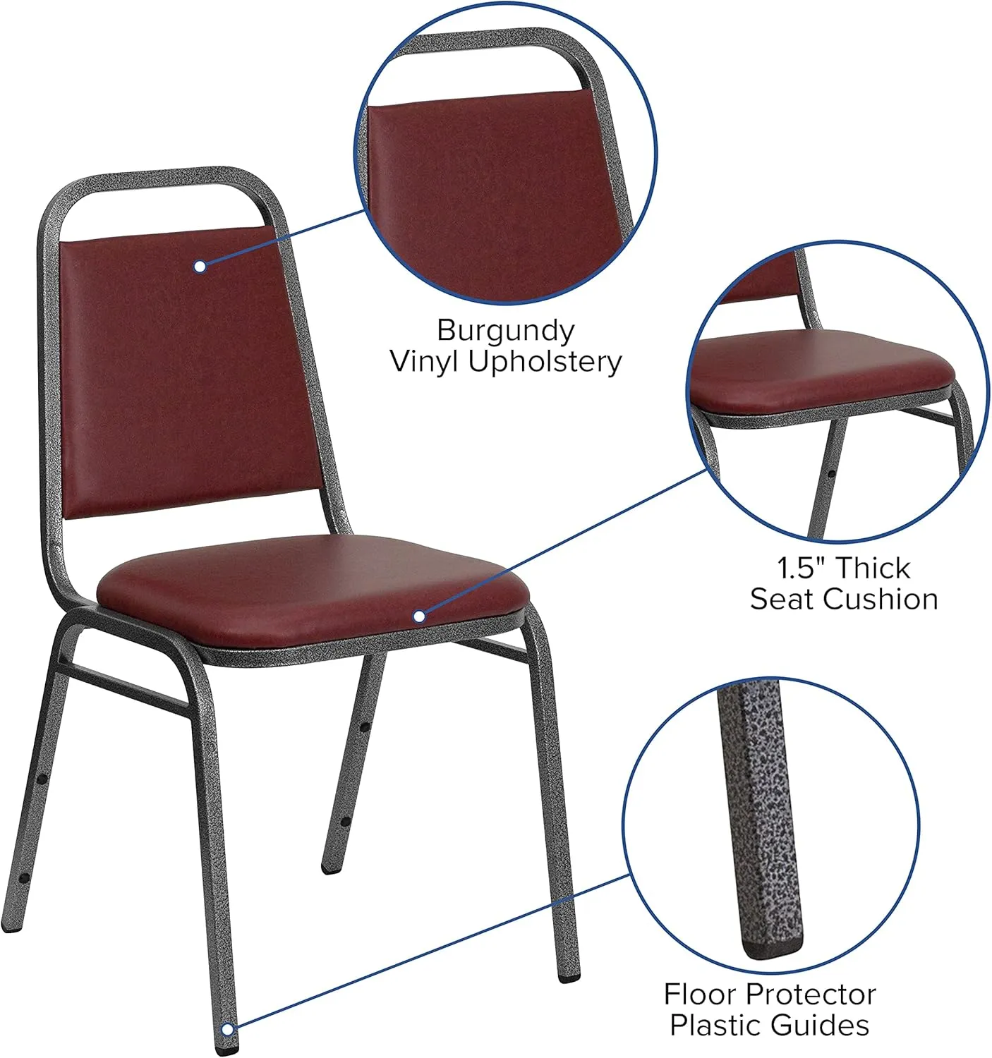 Flash Furniture 4 Pack HERCULES Series Trapezoidal Back Stacking Banquet Chair in Burgundy Vinyl - Silver Vein Frame