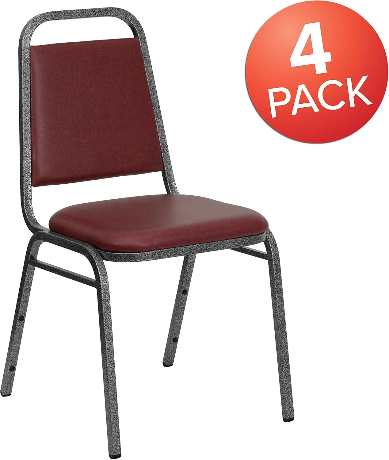 Flash Furniture 4 Pack HERCULES Series Trapezoidal Back Stacking Banquet Chair in Burgundy Vinyl - Silver Vein Frame