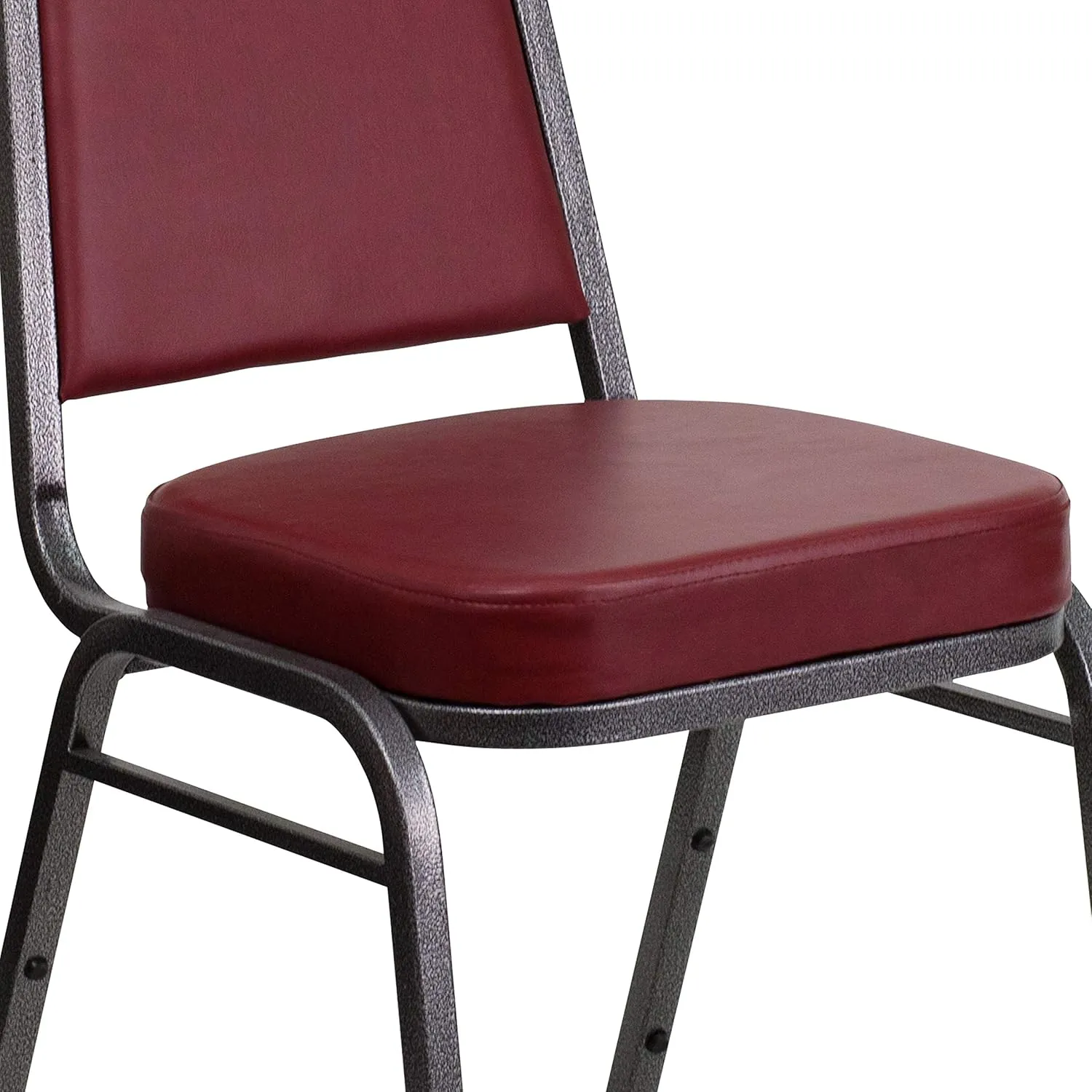 Flash Furniture 4 Pack HERCULES Series Trapezoidal Back Stacking Banquet Chair in Burgundy Vinyl - Silver Vein Frame