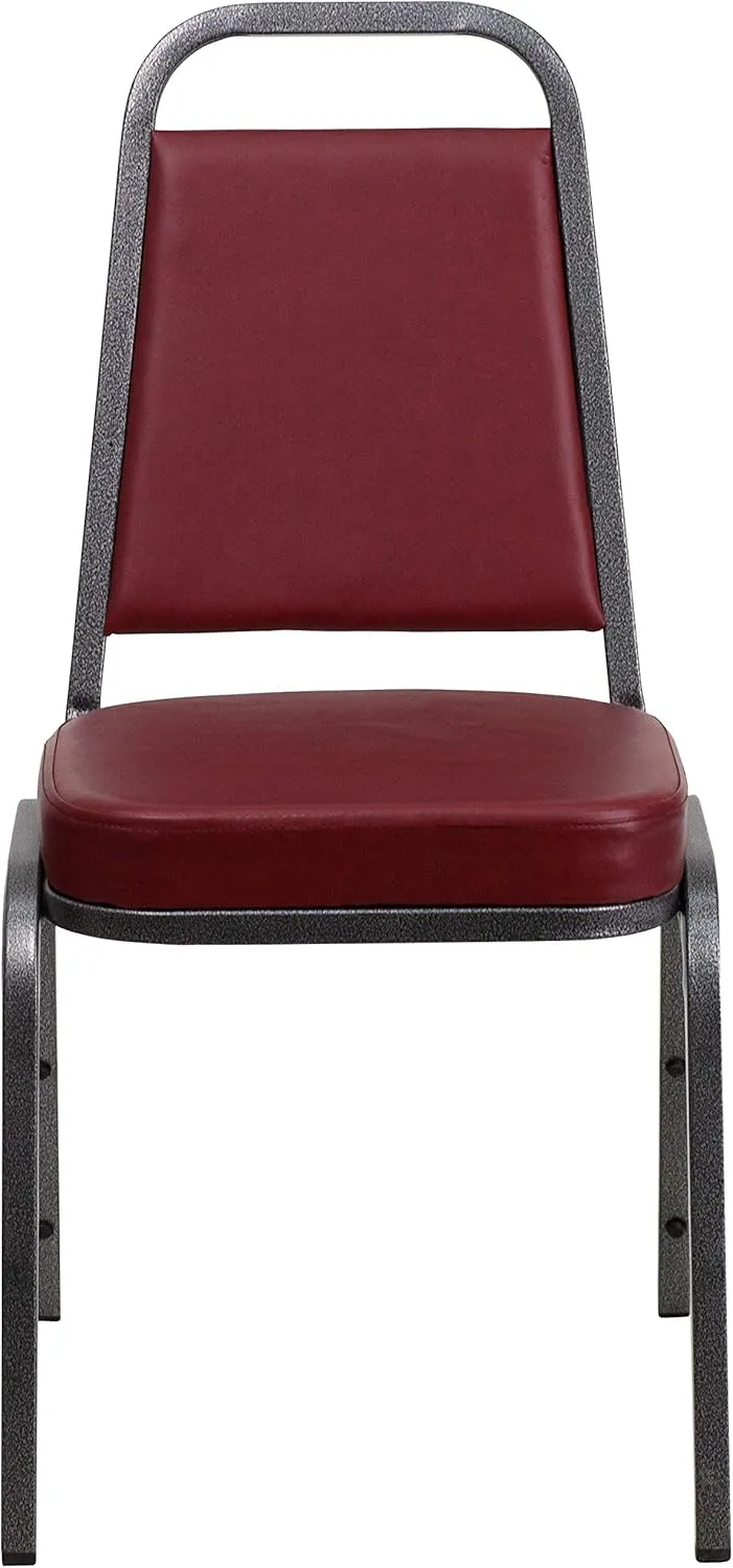 Flash Furniture 4 Pack HERCULES Series Trapezoidal Back Stacking Banquet Chair in Burgundy Vinyl - Silver Vein Frame