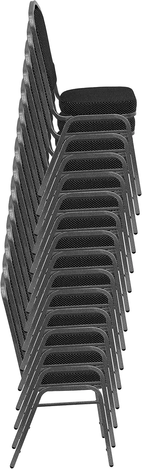 Flash Furniture HERCULES Series Crown Back Stacking Banquet Chair in Black Patterned Fabric - Silver Vein Frame