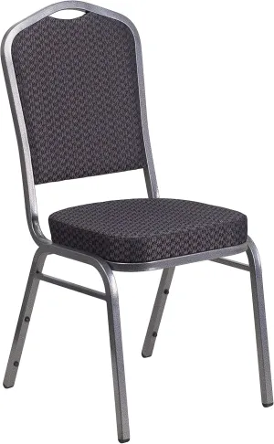 Flash Furniture HERCULES Series Crown Back Stacking Banquet Chair in Black Patterned Fabric - Silver Vein Frame
