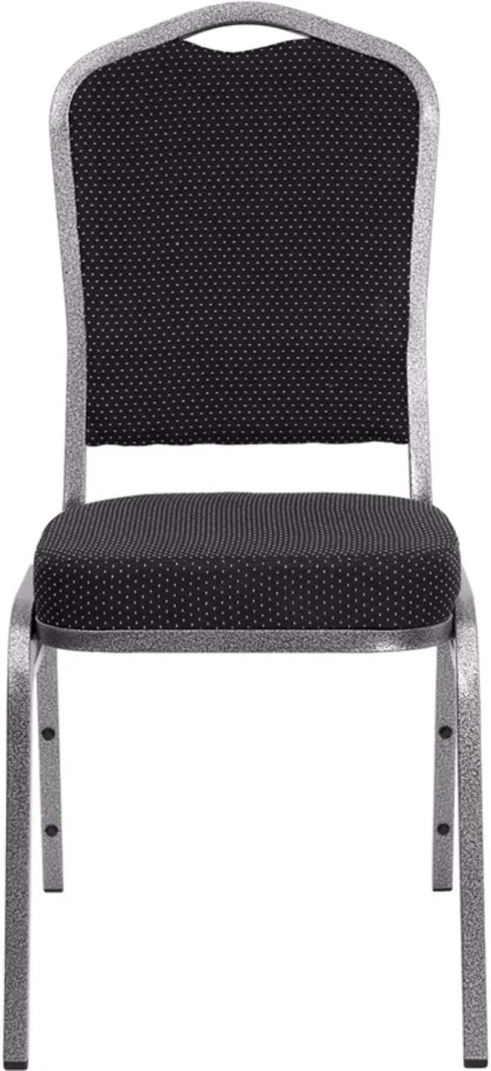 Flash Furniture Hercules Series Crown Back Stacking Banquet Chair, Set of 4, Black Dot Patterned Fabric/Silver Vein Frame