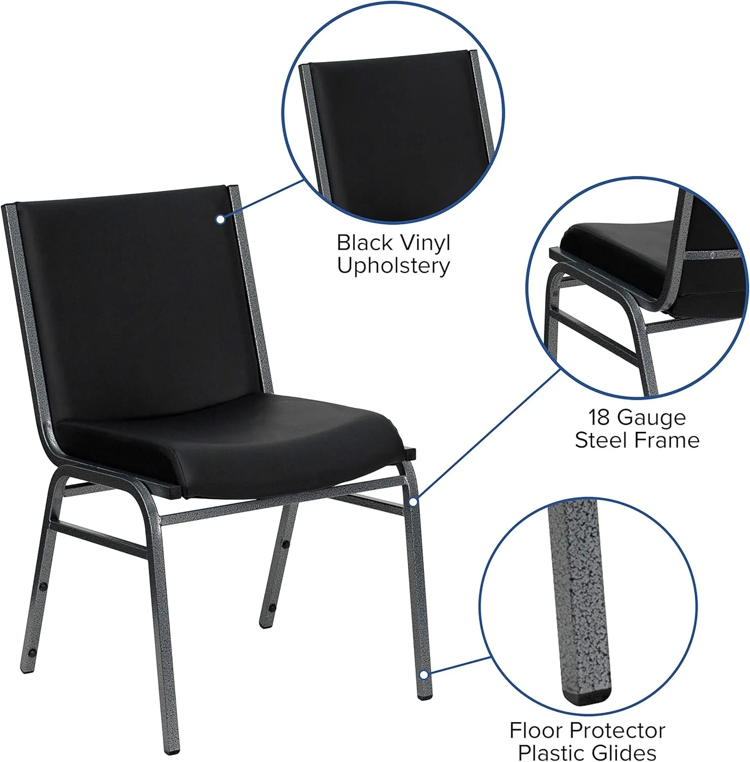 Flash Furniture Hercules Series Heavy Duty Stack Chair, Set of 1, Black Vinyl