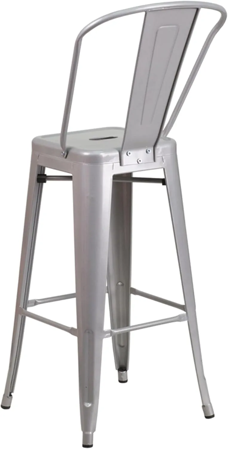 Flash Furniture Lily Commercial Grade 4 Pack 30" High Silver Metal Indoor-Outdoor Barstool with Removable Back