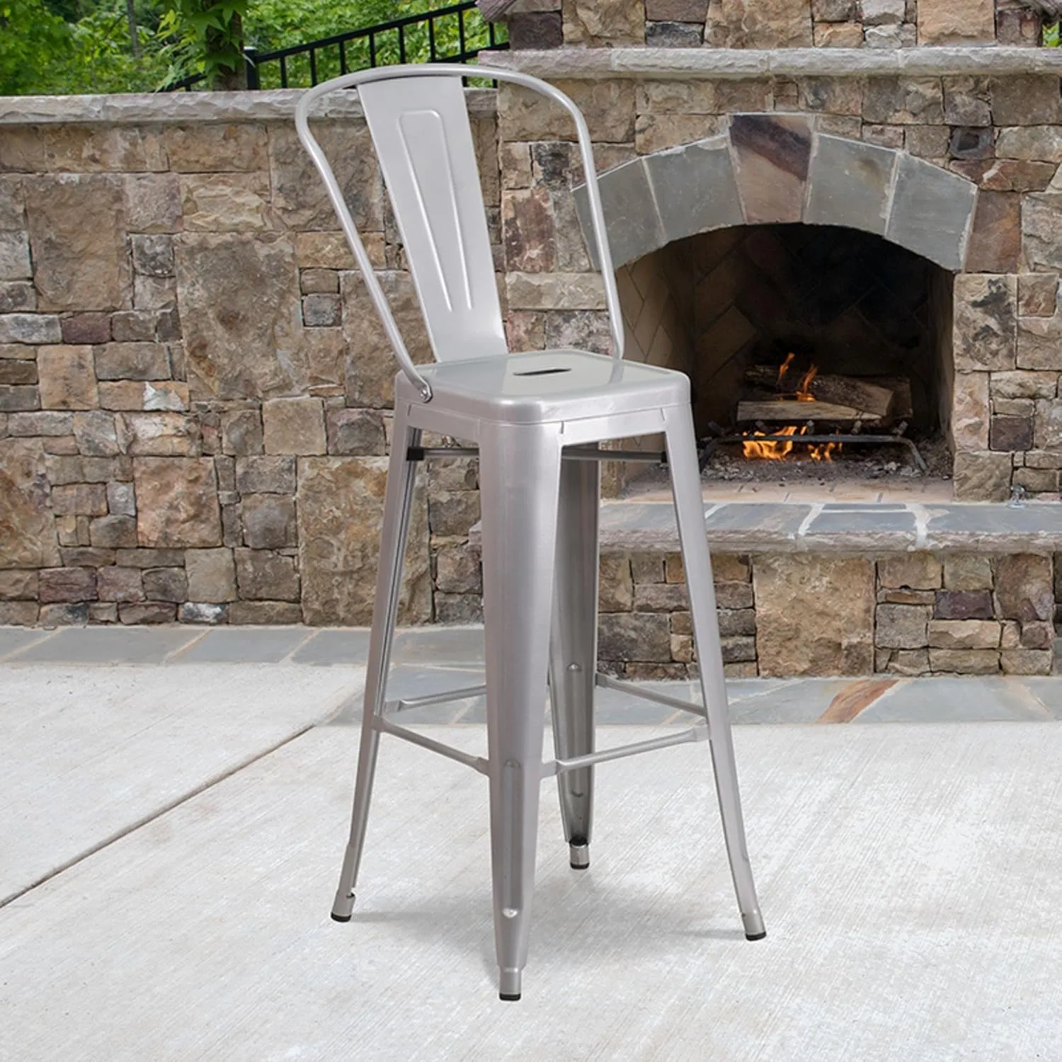 Flash Furniture Lily Commercial Grade 4 Pack 30" High Silver Metal Indoor-Outdoor Barstool with Removable Back