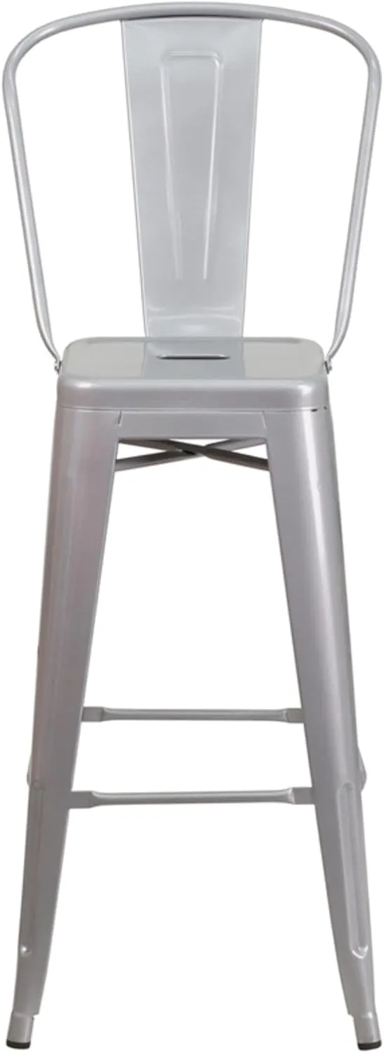 Flash Furniture Lily Commercial Grade 4 Pack 30" High Silver Metal Indoor-Outdoor Barstool with Removable Back