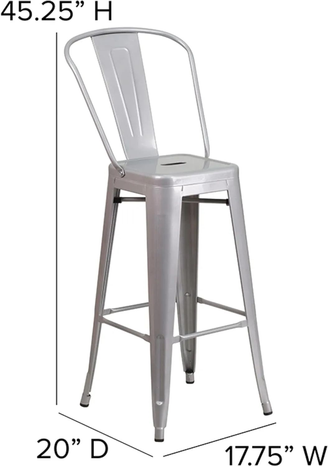 Flash Furniture Lily Commercial Grade 4 Pack 30" High Silver Metal Indoor-Outdoor Barstool with Removable Back
