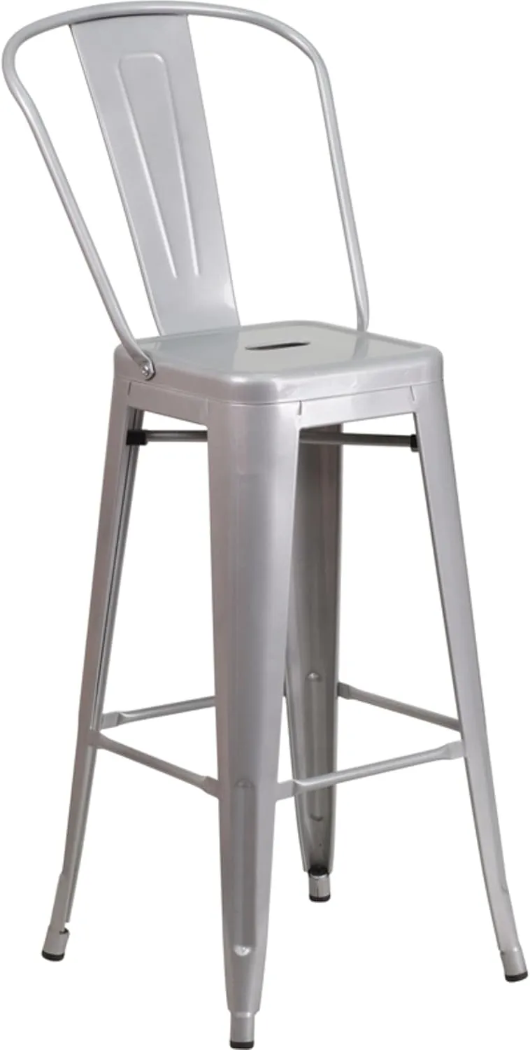 Flash Furniture Lily Commercial Grade 4 Pack 30" High Silver Metal Indoor-Outdoor Barstool with Removable Back