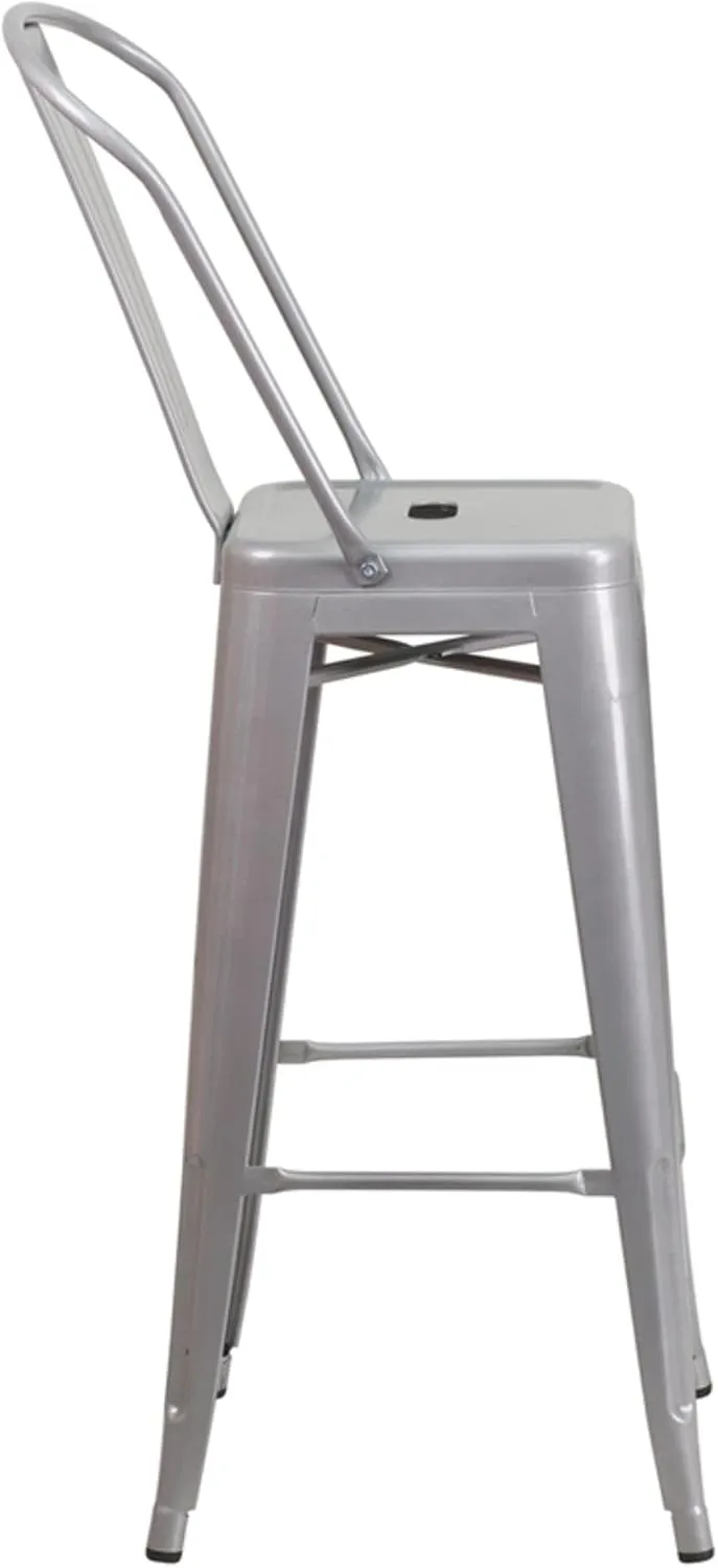 Flash Furniture Lily Commercial Grade 4 Pack 30" High Silver Metal Indoor-Outdoor Barstool with Removable Back
