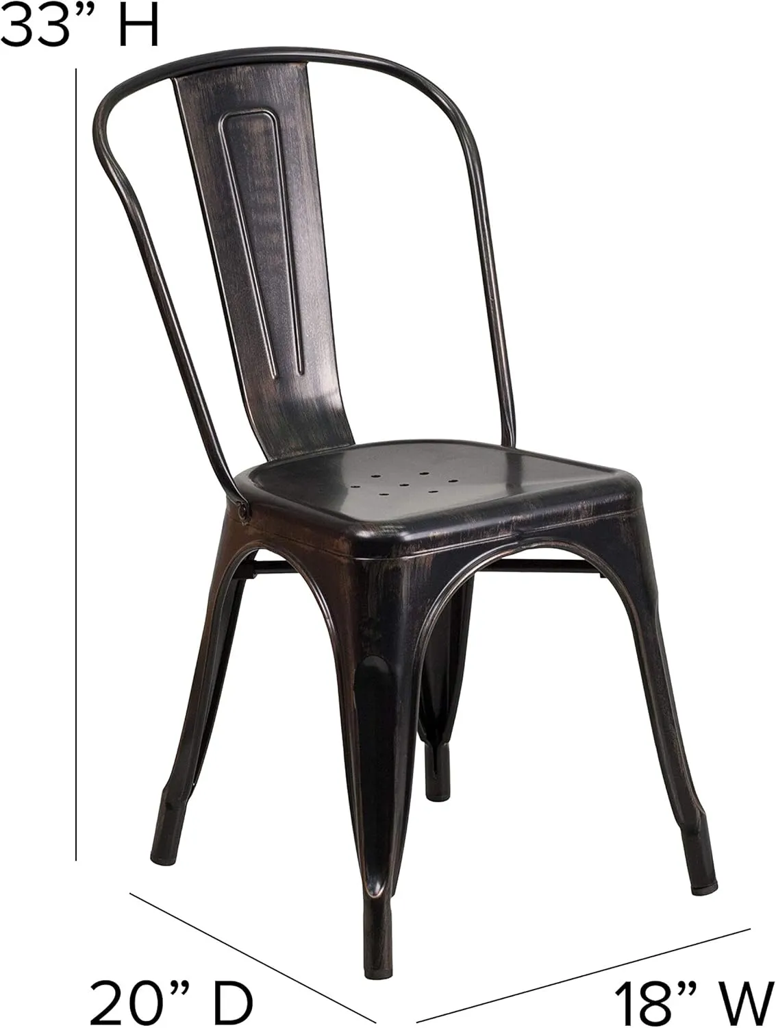Flash Furniture Perry Commercial Grade Black-Antique Gold Metal Indoor-Outdoor Stackable Chair
