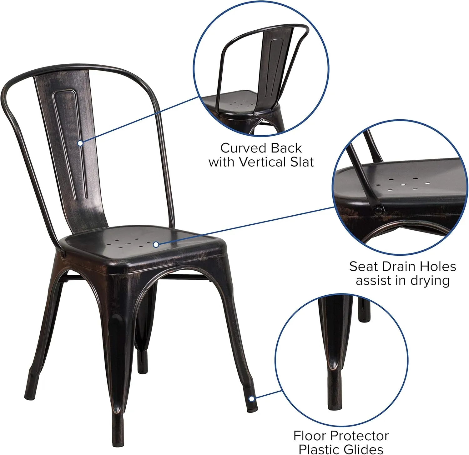 Flash Furniture Perry Commercial Grade Black-Antique Gold Metal Indoor-Outdoor Stackable Chair