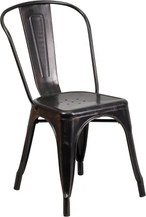 Flash Furniture Perry Commercial Grade Black-Antique Gold Metal Indoor-Outdoor Stackable Chair