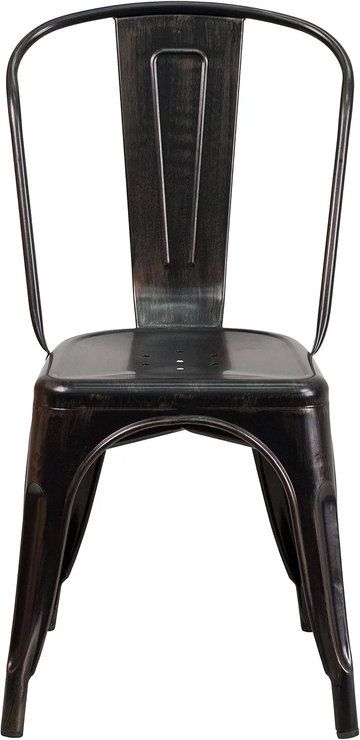 Flash Furniture Perry Commercial Grade Black-Antique Gold Metal Indoor-Outdoor Stackable Chair