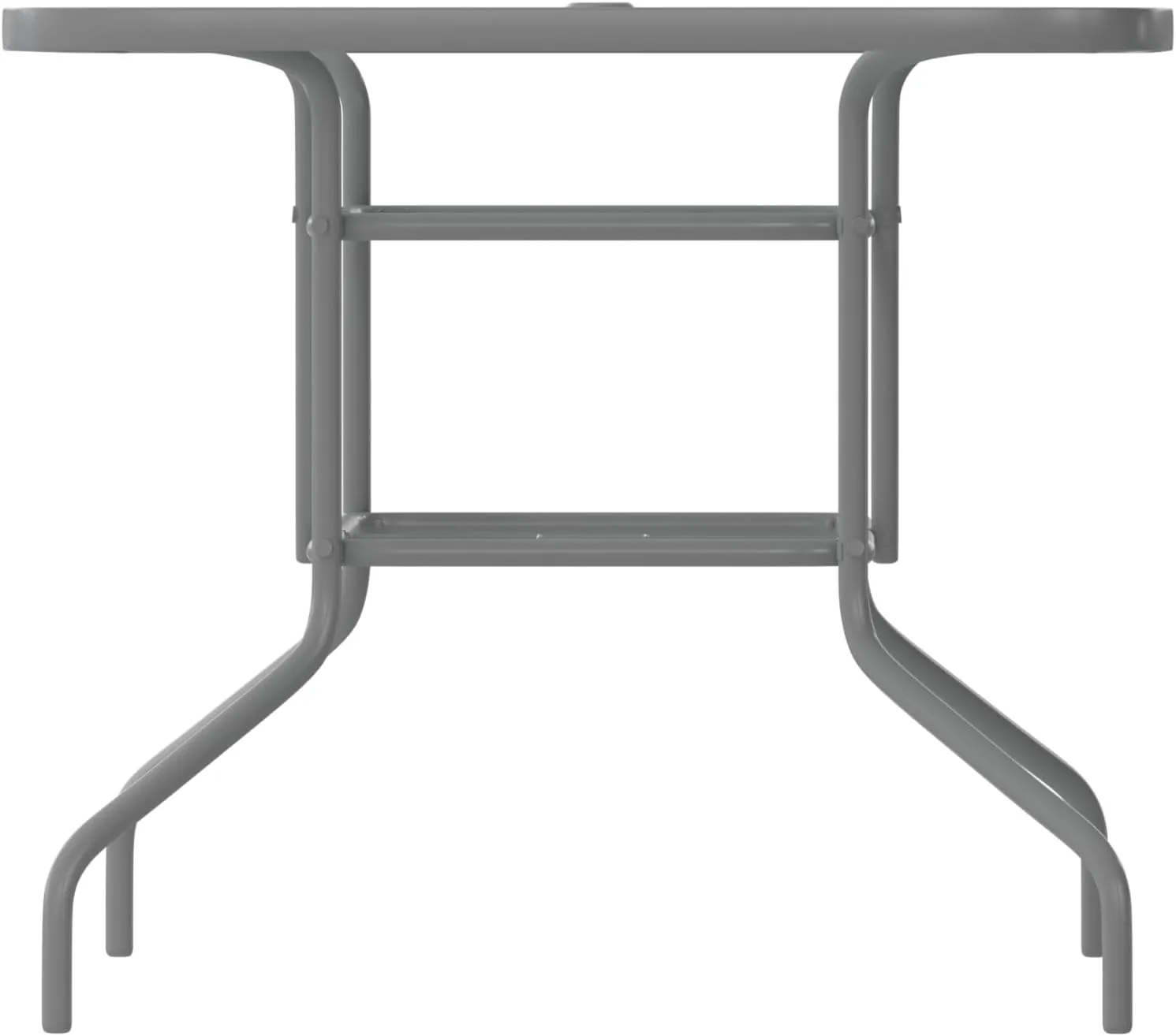 Flash Furniture Tory 31.5" x 55" Rectangular Tempered Glass Metal Table with Umbrella Hole, Silver
