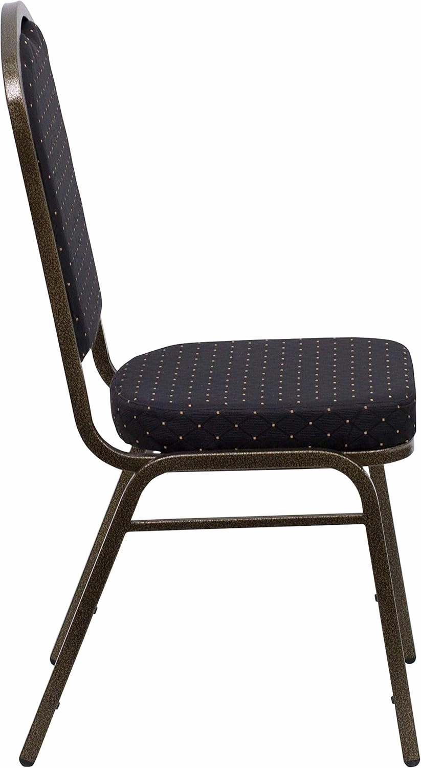 Flash Furniture 4 Pack HERCULES Series Crown Back Stacking Banquet Chair in Black Patterned Fabric - Gold Vein Frame