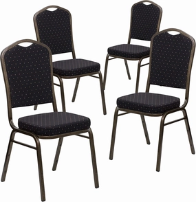Flash Furniture 4 Pack HERCULES Series Crown Back Stacking Banquet Chair in Black Patterned Fabric - Gold Vein Frame
