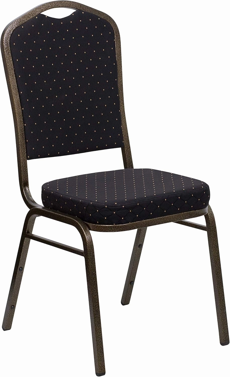 Flash Furniture 4 Pack HERCULES Series Crown Back Stacking Banquet Chair in Black Patterned Fabric - Gold Vein Frame