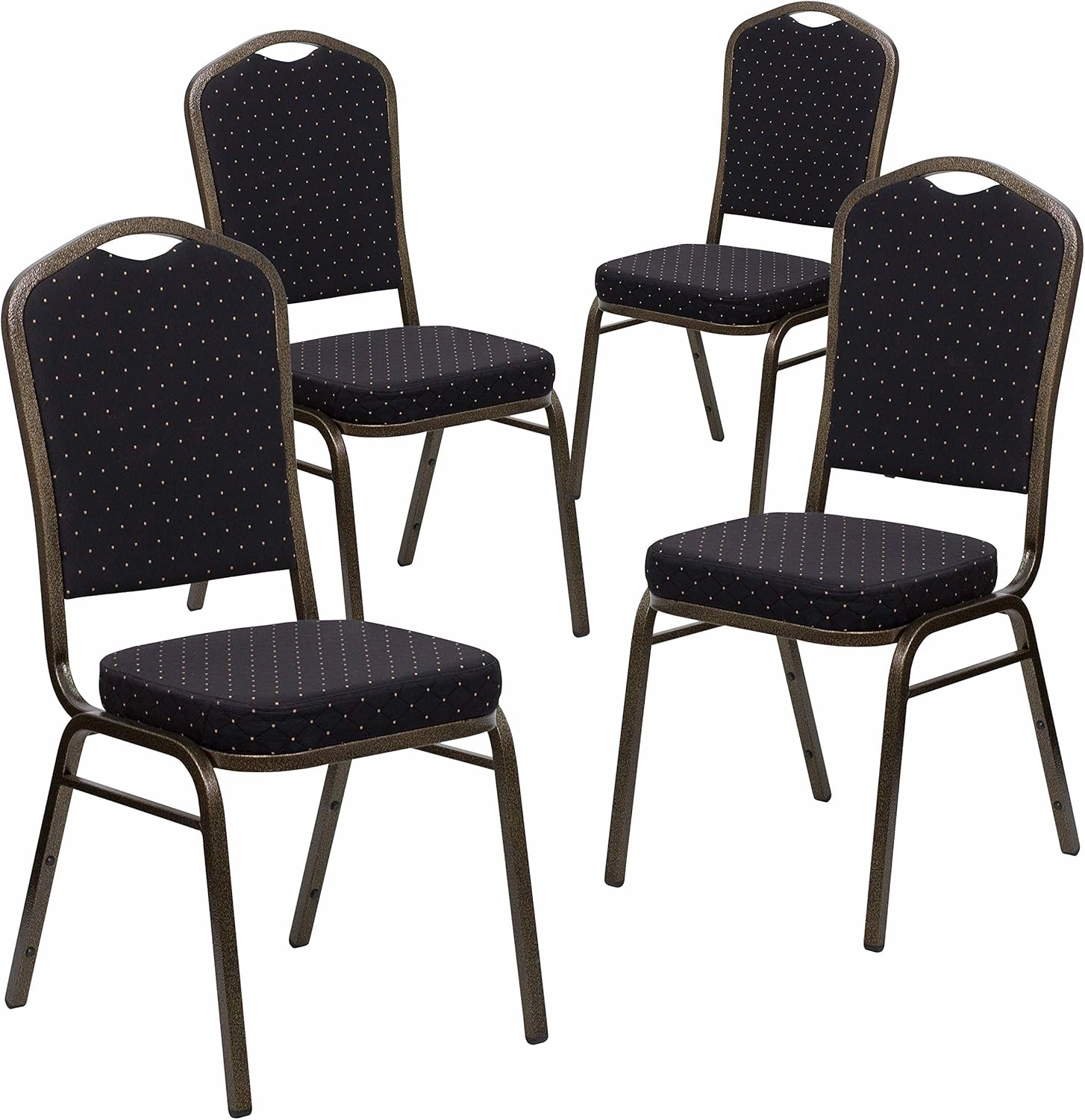 Flash Furniture 4 Pack HERCULES Series Crown Back Stacking Banquet Chair in Black Patterned Fabric - Gold Vein Frame