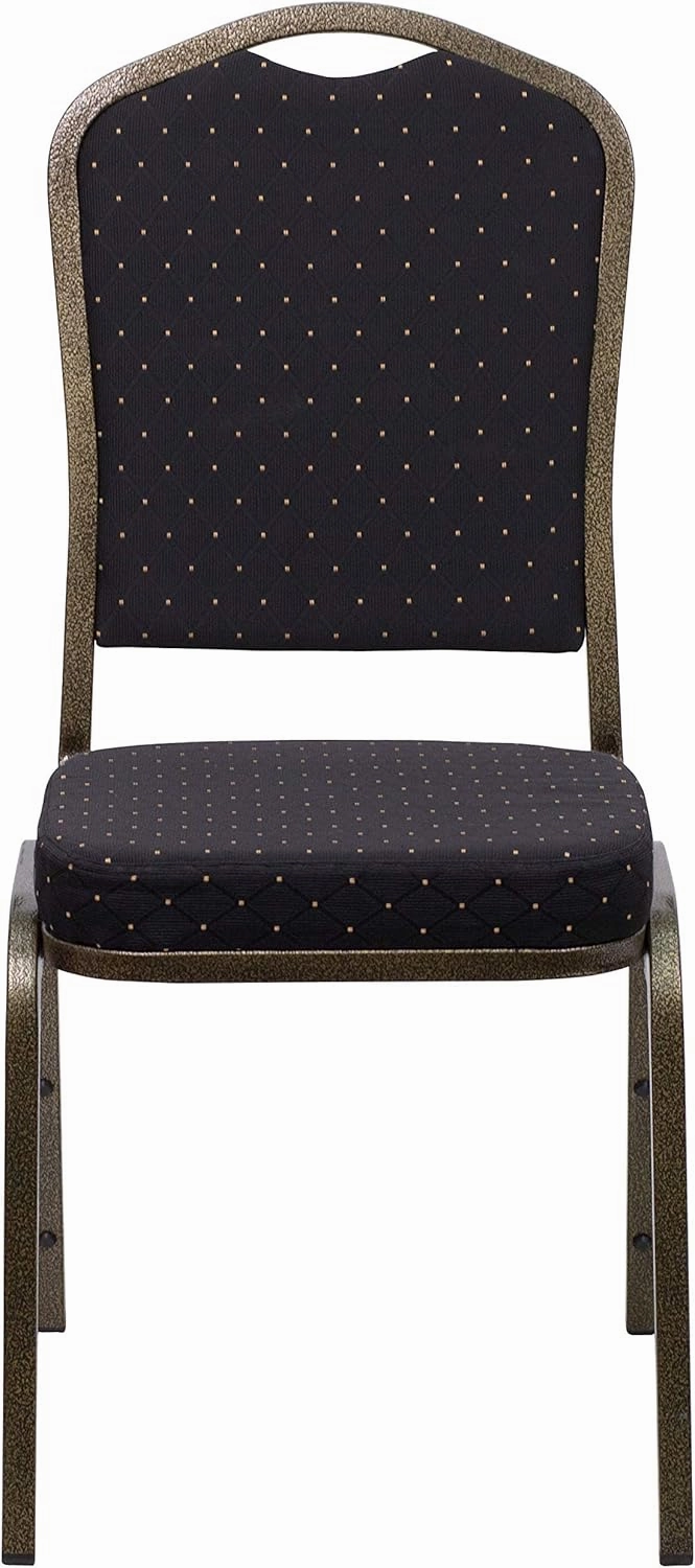Flash Furniture 4 Pack HERCULES Series Crown Back Stacking Banquet Chair in Black Patterned Fabric - Gold Vein Frame