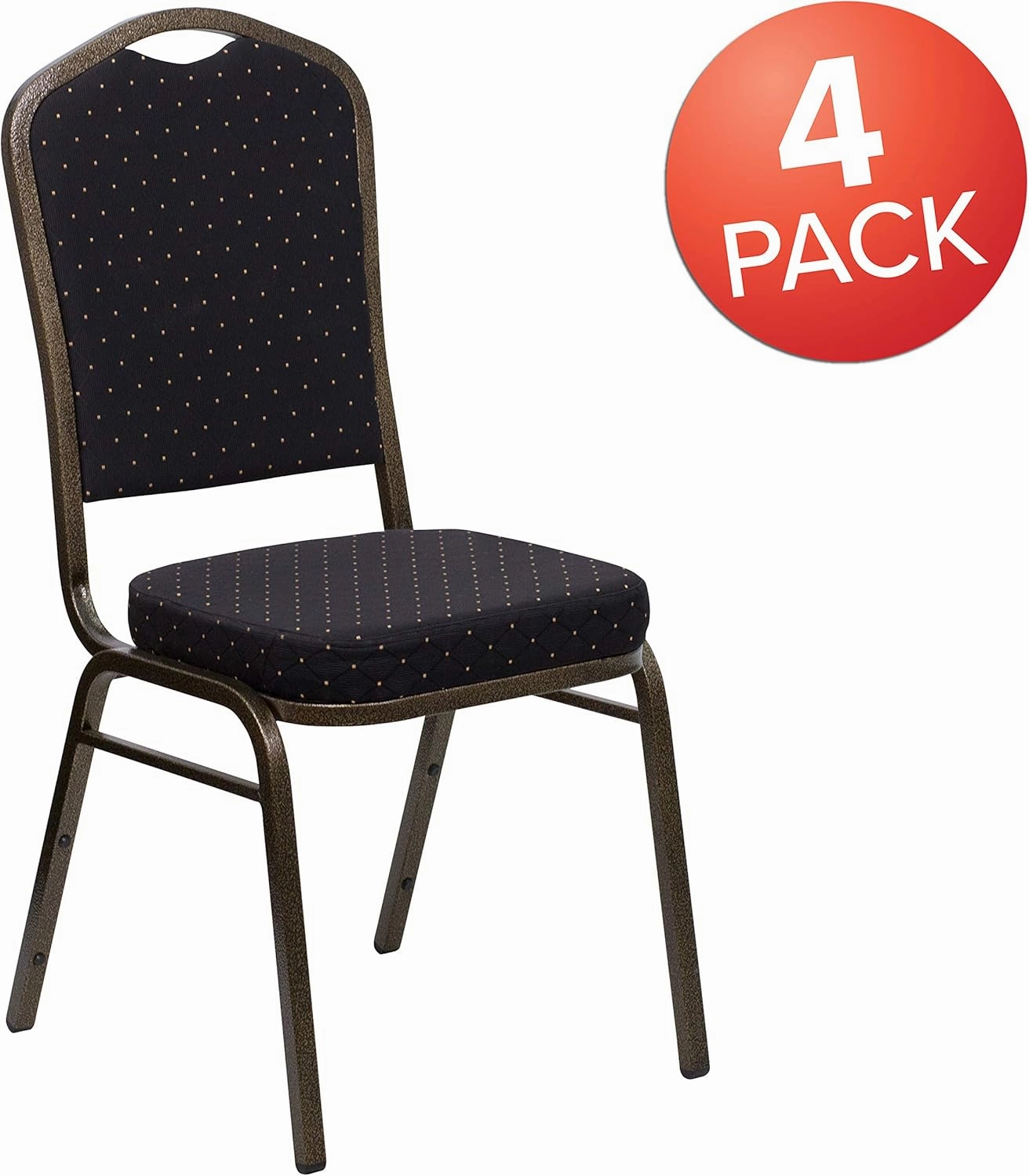 Flash Furniture 4 Pack HERCULES Series Crown Back Stacking Banquet Chair in Black Patterned Fabric - Gold Vein Frame