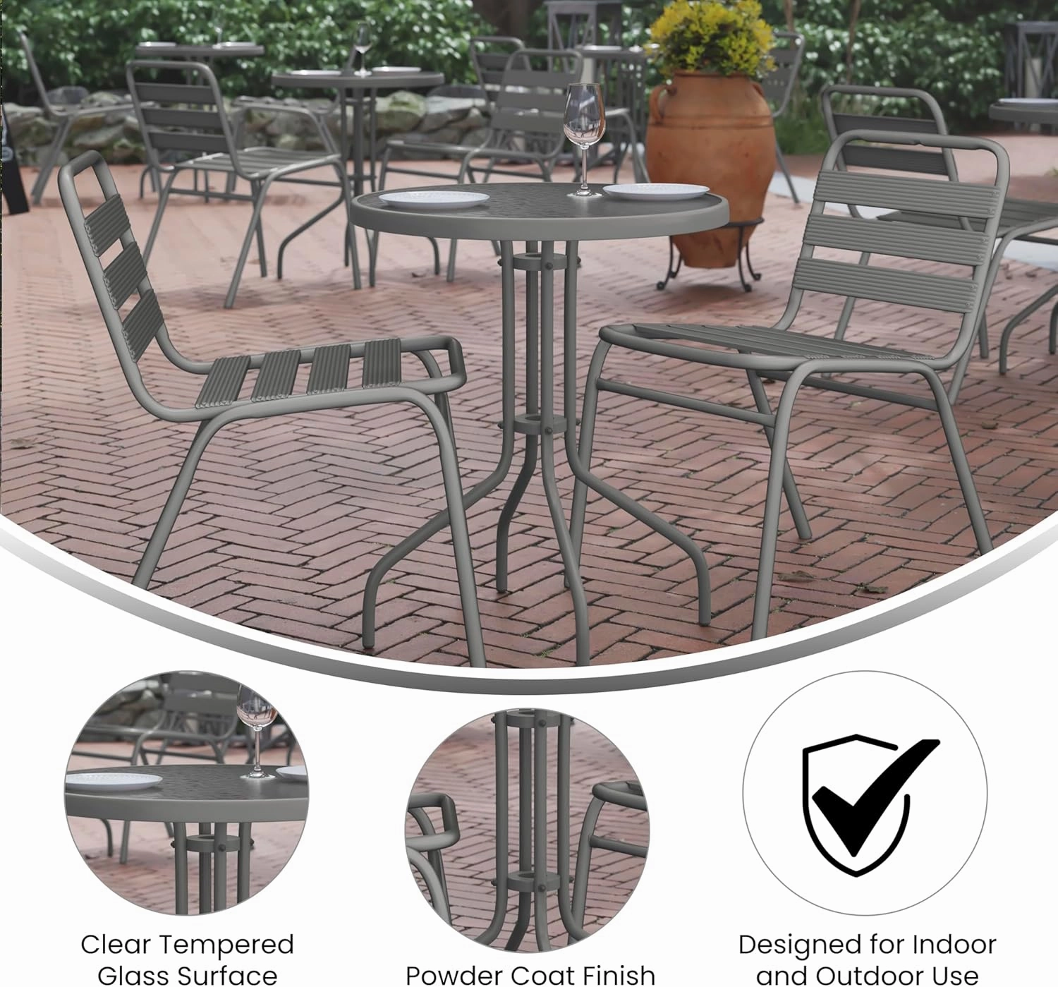 Flash Furniture Bellamy 23.75'' Round Tempered Glass Metal Table, Silver