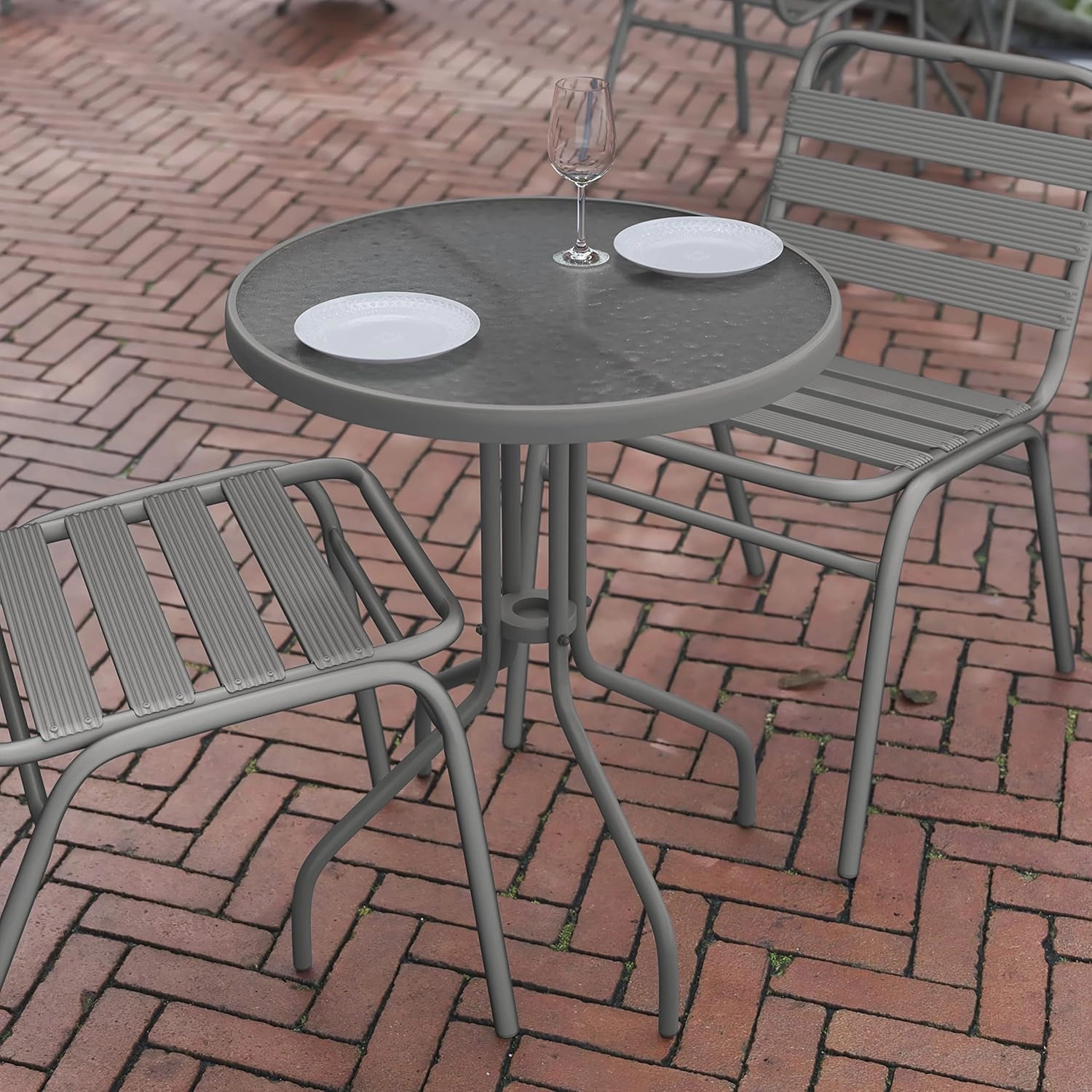 Flash Furniture Bellamy 23.75'' Round Tempered Glass Metal Table, Silver