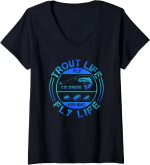 Fly Fishing - Colorado - Trout Life - Fly Life - Fly Fishing V-Neck T-Shirt