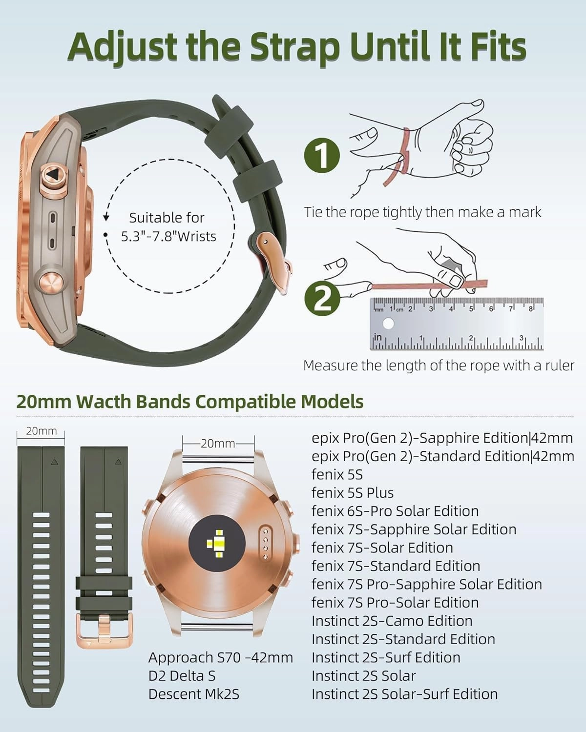 For Garmin Fenix 6S 5S 7S Watchband 20mm Bracelet for Fenix 6s Pro 5s Plus Rose Gold Buckle Silicone Quick Replacement Wrist Straps