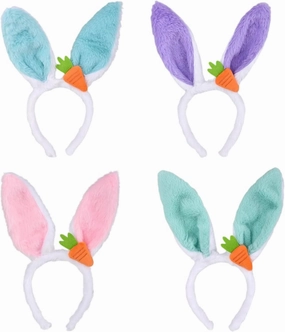 Forest & Twelfth Plush Easter Bunny Ears Headband w/Carrot, Easter Bunny Ears Headband for Girl Costume, Cosplay, Crafts.