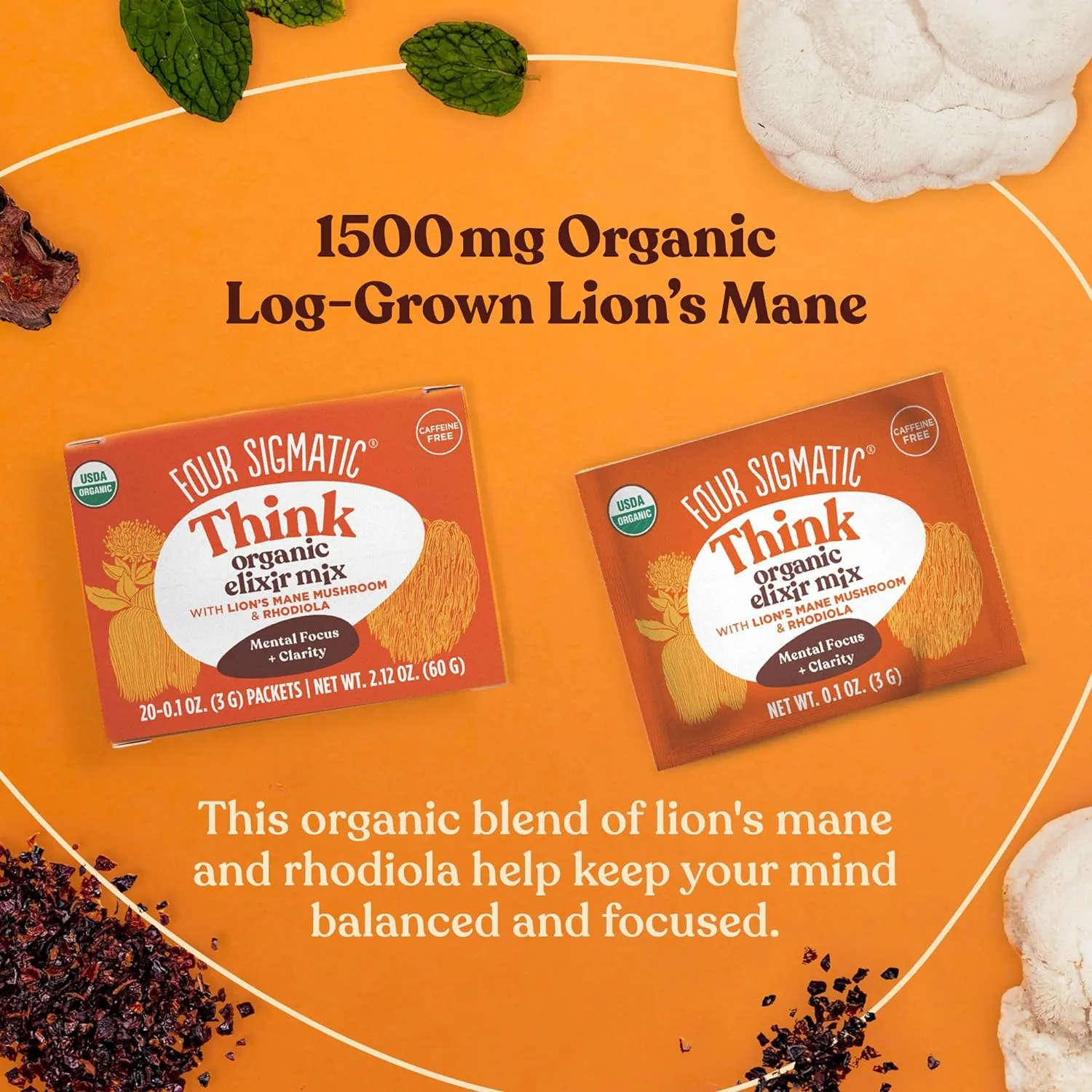 Four Sigmatic Lion's Mane Elixir Mushroom Coffee Alternative | Organic Lion's Mane Mushroom Powder, Rhodiola & Rose Hips | Immune & Memory Support | Paleo | Pack of 20