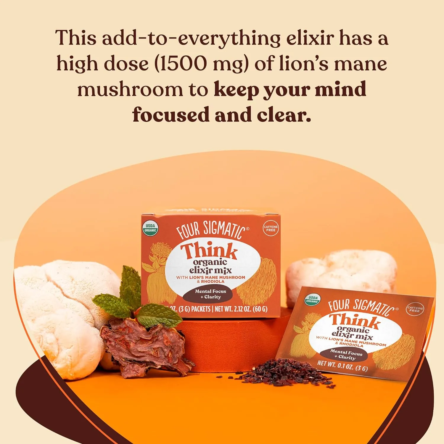 Four Sigmatic Lion's Mane Elixir Mushroom Coffee Alternative | Organic Lion's Mane Mushroom Powder, Rhodiola & Rose Hips | Immune & Memory Support | Paleo | Pack of 20