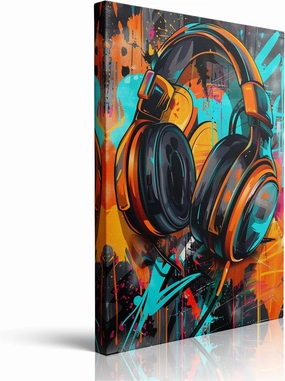Framed Graffiti Cool Headphone Game Banksy Canvas Wall Art, Unique Colorful Music Gamer Room Decor, Modern Hip Hop Culture Pop Art, Gaming Room Wall Decoration Paintings Ready To Hang (12“x16")
