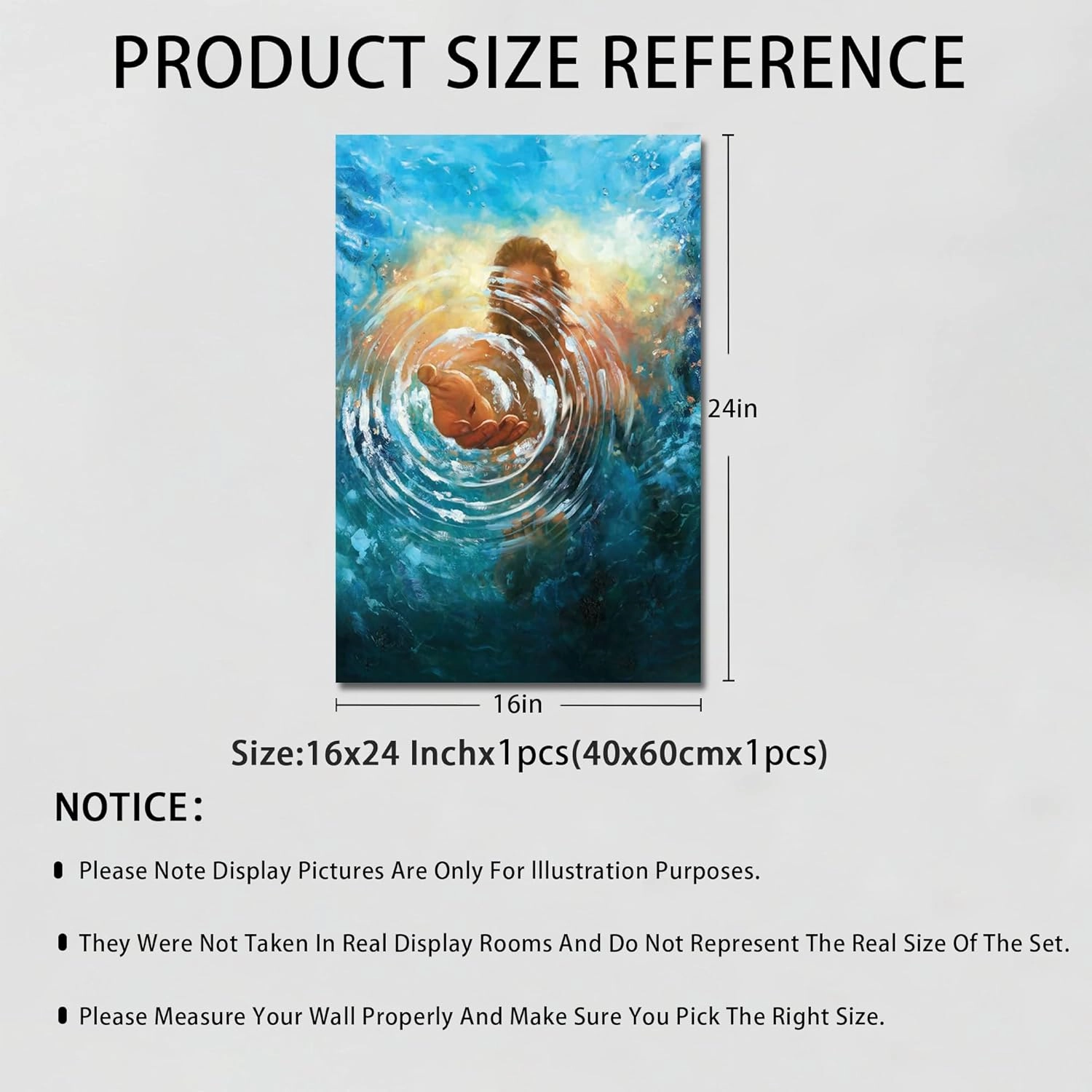 Framed Jesus Christ Canvas Wall Art The Hand of God Jesus Reaching Into Water Christian Painting Prints Biblical Wall Decor Religious Room Decor for Church Prayer Room Schools Hospitals 16" x 24"