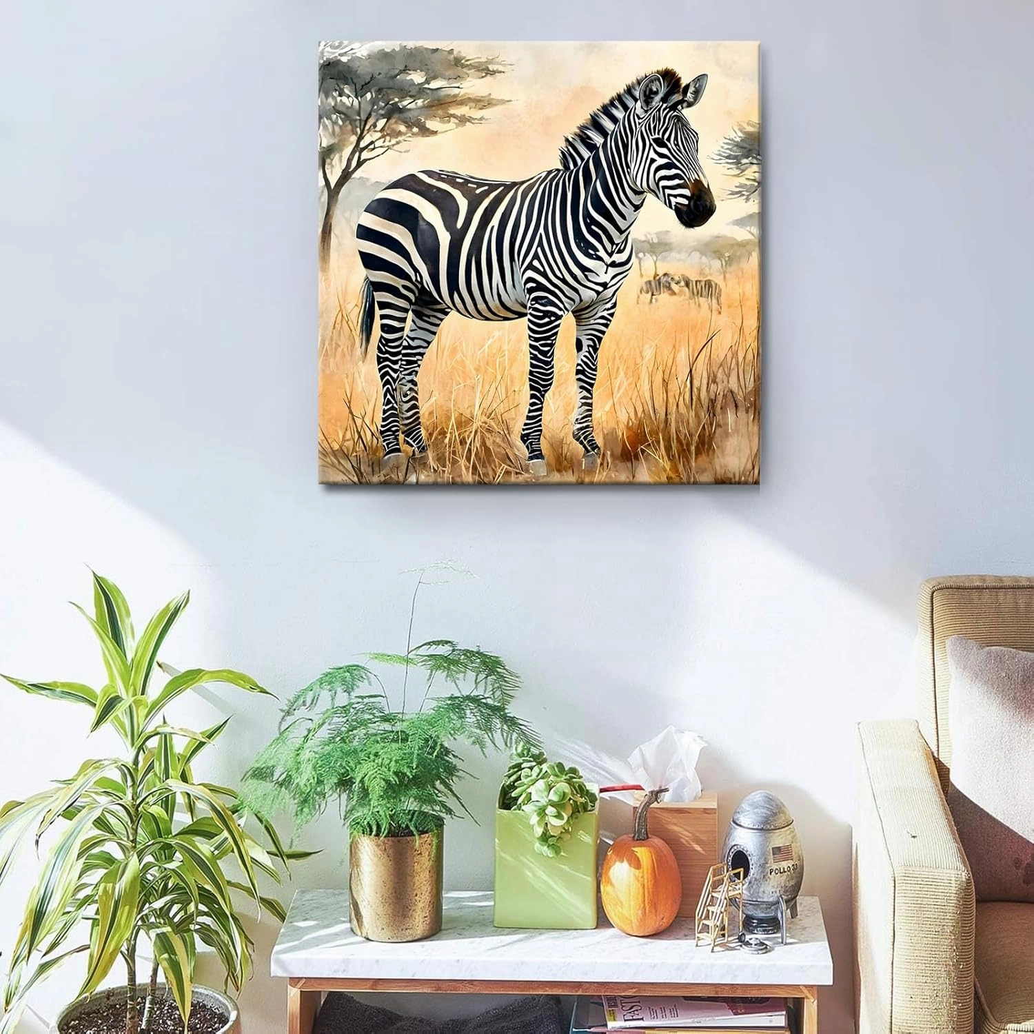 Framed Zebra Wall Art Framed 16x16 Inch Safari Animal Canvas Print of Zebra African Wildlife Wall Decor for Living Room, Bedroom, Office