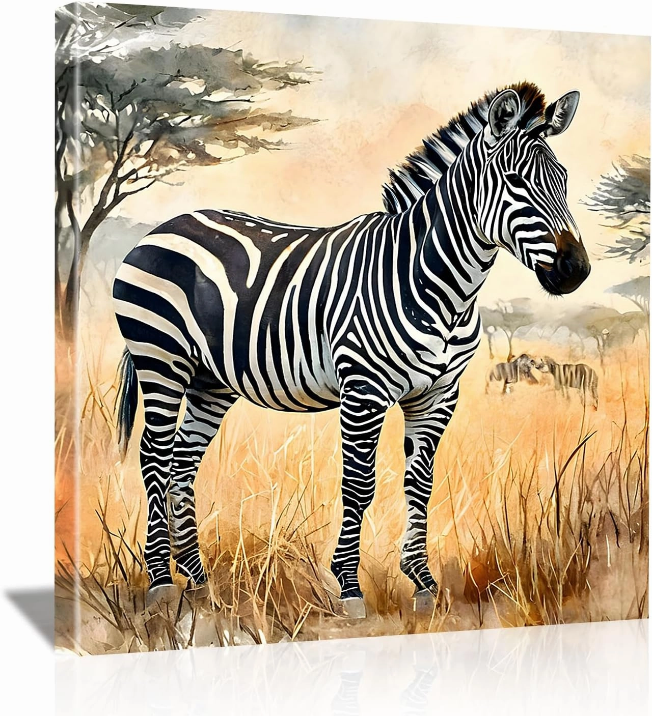 Framed Zebra Wall Art Framed 16x16 Inch Safari Animal Canvas Print of Zebra African Wildlife Wall Decor for Living Room, Bedroom, Office